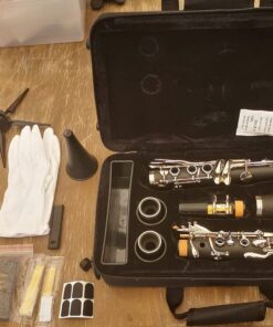 Eastar B Flat Clarinet for Beginner, Ebonite Clarinet Nickel-plated with 2 Barrels, 3 Reeds, White Gloves, Hard Case, Cleaning Kt, ECL-300 Nickel keys, Student style 51 61e2ItZCxkL