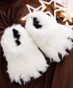 Cute Fuzzy Animal Paw Slippers Fluffy Animal Claw Slippers Soft Funny Monster House Shoes for Adults Women for Halloween Christmas Birthday Kids Winter Warm Bedroom Home Indoor Outdoor for Women 8.5 Women/7 Men Snow Bear 12 61eFNoUoBQL