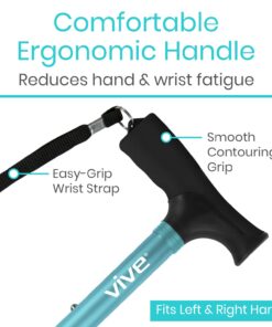 Vive Folding Cane - Foldable Walking Cane for Men, Women - Fold-up, Collapsible, Lightweight, Adjustable, Portable Hand Walking Stick - Balancing Mobility Aid - Sleek, Comfortable T Handles (Teal) Teal 24 61eGgVNrf3L