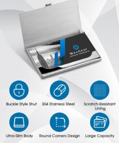 MaxGear Metal Business Card Holder for Men & Women, Pocket Business Card Case Slim Business Card Wallet Business Card Holders Name Card Holder, 3.7 x 2.3 x 0.3 inches, Stainless Steel, Silver Mirror Brushed Silver 29 61eK3eQ ZmL 1