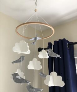 Sorrel + Fern Baby Crib Mobile (Birds and Clouds) - Felt Nursery Ceiling Decoration and Baby Shower for Girls & Boys - Grey & White Birds & Clouds 42 61eKxLzZBsL