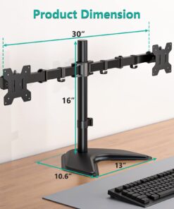 WALI Free Standing Dual LCD Monitor Fully Adjustable Desk Mount Fits 2 Screens up to 27 inch, 22 lbs. Weight Capacity per Arm, with Grommet Base (MF002), Black 26 61eLFgkU04L