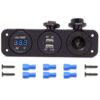 Cllena Triple Function Dual USB Charger + Blue LED Voltmeter + 12V Outlet Socket Panel Jack Marine for Digital Devices Mobile Phone Tablet Triple Function-Blue