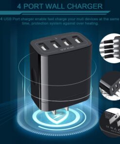 Wall Charger, USB Charger Adapter, AILKIN 4.8A 4Multi Port Fast Charging Station Power Base Block Plug Cube Brick for iPhone 15 14 SE 13 12 11Pro Max/XR/XS/8Plus, Samsung A14/A13/S23/S22 Kindle Plug Black 1 25 61eOYpJSu7L
