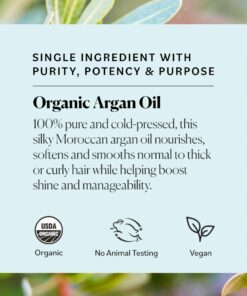 Sky Organics Organic Argan Oil for Hair, 100% Pure & Cold-Pressed USDA Certified Organic to Hydrate, Soften & Smooth, 4 fl. Oz + Ebook 16 61eRjRxXgUL