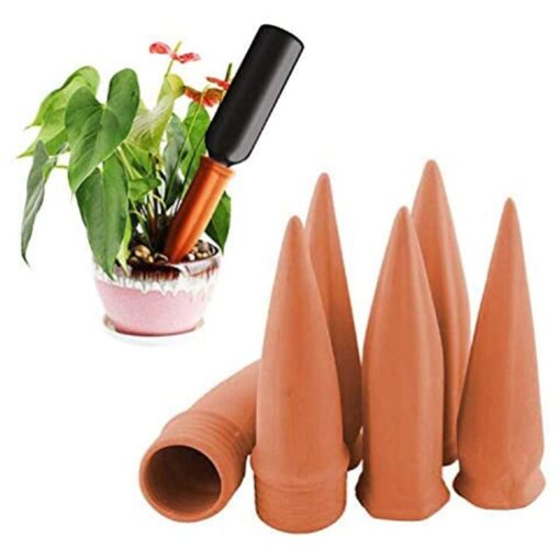 MorTime Plant Watering Devices, Plant Waterer Self Watering Terracotta Spikes Automatically Water Your Indoor and Outdoor Plants While On Vacation (6pc) 6pc