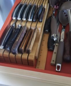 Bambüsi In-Drawer Knife Block - Bamboo Knife Drawer Organizer for Kitchen | Fits 5 Long + 6 Short Knives | Store Knives with Blades Pointing Down - Wooden Steak knife Holder without Knives Natural 44 61eY4AramL