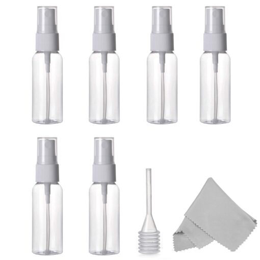 ALINK Spray Bottle, Empty Plastic Clear Small Travel Bottles With Fine Mist Sprayer for Cleaning Solutions and Essential Oils, 30 ml (1 oz.) Pack of 6 Plus Cleaning Cloth and Dropper 30ML/ 1 Ounce