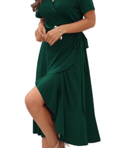 Alternative view of WINDMILL Women V-Neck Wrap Dress Short Sleeve Tie Waist Midi Flowy Beach Summer Dresses Small Wrap Dress- Green