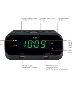 Timex Alarm Clock with USB Charging Station, RediSet Digital Clock for Bedroom with Dual Alarms, Programmable Snooze, Nap Timers, 5W and 10W USB Hub for iPhone and Samsung Devices (T129BQ), Black RediSet Dual Alarm 11 61ekeXPvcfL