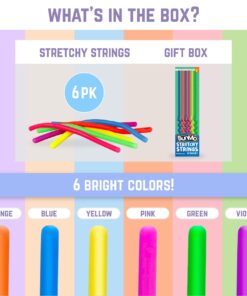 BUNMO Super Sensory Stretchy Strings 6pk | Calming & Textured Monkey Stretch Noodles | Sensory Toys for Autistic Children | Stress Relief & Anxiety Toys for Kids | Hours of Fun for Kids (Smooth) 6pk Smooth 25 61elphOtqEL