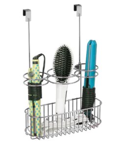 mDesign Steel Over Cabinet Door Hair Care, Hot Styling Tool Organizer Storage Basket for Hair Dryer, Flat Irons, Curling Wands, Straighteners, Space Saving, 3 Sections -Concerto Collection - Chrome 33 61esLooXk7L