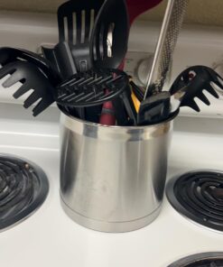 Oggi Stainless Steel Jumbo Utensil Holder - 7" Utensil Caddy, Weighted Base for Stability - Extra Large Utensil Crock and Countertop Utensil Organizer, Stainless Steel Stainless Steel - 7" 38 61evvW8tEL