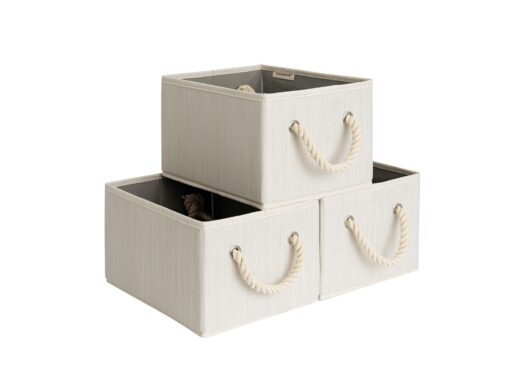 StorageWorks Storage Baskets for Organizing Shelves , Foldable Fabric Storage Bins with Handles, Beige, White & Ivory, 3-Pack, 11 ½" L x 8 ¾" W x 6 ½" H