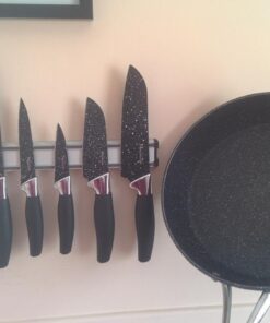 Chef Essential Carbon Steel Culinary Knife Set – 6-Piece Sharp Knife Set – Meat, Veggie, Bread Knife Set – Nonstick Chef Knife Cooking Knives – Professional Sharp Kitchen Knife Set Without Block Solid Black Set 28 61eyXzsuM3L