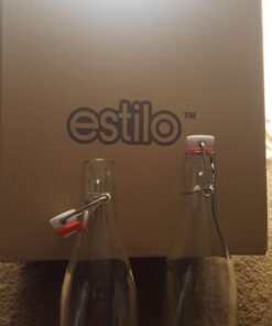 Estilo Swing Top Clear Glass Bottles,16oz Set of 6 Easy Cap Clear Bottles with Stoppers, Flip Top Glass Bottles to Store Home Brews, Oils, Vinaigrettes, Wines, Beer, Teas, Limoncello 16 oz 32 61ezhPz7XL