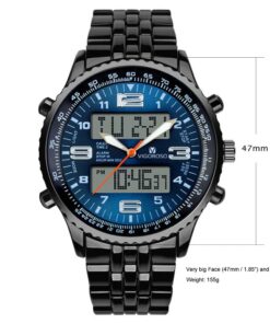 VIGOROSO Men's LED Analog Digital Date Week Sports Outdoor Steel Blue Dial Watch Black&Blue 22 61f0rIT0WPL 1