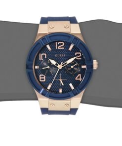 GUESS Women Stainless Steel Quartz Watch with Silicone Strap Blue/Blue/Rose Gold Tone/Blue 22 61f4IaI57EL