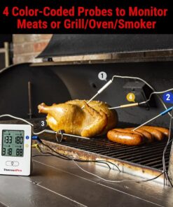 ThermoPro TP25 500ft Wireless Bluetooth Meat LCD Thermometer with 4 Temperature Probes Smart Digital Cooking BBQ Thermometer for Grilling Oven Food Smoker Thermometer, Rechargeable Milk White 28 61f4jLaMKJL