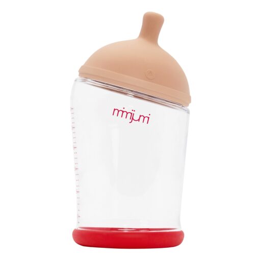 mimijumi Baby Bottle (2 pcs.) Very Hungry 8 oz Bottle with Slow Flow, Lighter Nipple - Medical Grade Silicone Anti-Colic Baby Bottles for Breastfed Babies - Newborns 0-6 Months 8oz (Slow Flow)