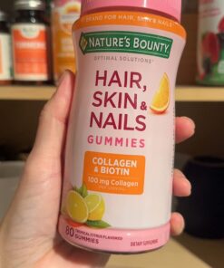 Nature's Bounty Optimal Solutions Hair, Skin & Nails with Biotin and Collagen, Citrus-Flavored Gummies Vitamin Supplement, 2500 mcg, 80 Ct 80 Count (Pack of 1) 32 61fIaFWM6kL