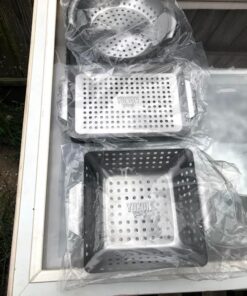 Grill Basket - Yukon Glory™ 3-Piece Mini Grilling Basket Set - Stainless Steel Perforated Grill Baskets for Grilling Veggies Seafood and Meats Includes Grill Pan - Square Basket and Circular Basket 31 61fK7zv7KLL