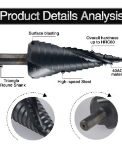 HOHXEN 3 Packs Spiral Step Drill Bit Set with 4-12mm/4-20mm/ 4-32mm, Total 32 Sizes, 1/4" Hex Shank Cone Titanium Coated High Speed Steel, Multi-Functional Industrial DIY Metalworking tools 8 61fUna iqqL