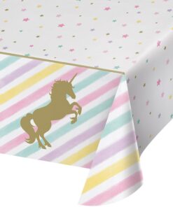 Unicorn Sparkle Party Supplies Pack Serves 16: Dinner Plates, Luncheon Napkins, Cups, and Table Cover, with Birthday Candles Deluxe (Bundle for 16) 10 61fYZWi8MmL