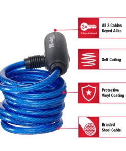 Alternative view of Master Lock 8127TRI Bike Lock Cables with Key, 3 Pack Keyed-Alike, Blue, Green, & Red, 6 ft. Long