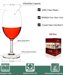 MICHLEY Unbreakable Wine Glasses, 100% Tritan Plastic Shatterproof Large Wine Glasses 20 oz, Set of 2 17 61fZouFAweL
