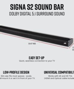 Alternative view of Polk Audio Signa S2 Low Profile TV Sound Bar, Works with 4K & HD TVs, Wireless Subwoofer, Includes HDMI & Optical Cables, Bluetooth Enabled, Black S2 Soundbar + Subwoofer
