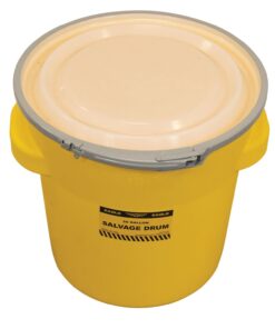 Eagle 20 Gallon Salvage Barrel Drum with Metal Ring Lever-Lock Lid, 21" Height, 21" Diameter, Blow-Molded HDPE, Yellow, 1654 33 61fgojWqd2L