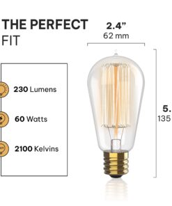 Alternative view of Vintage Incandescent Edison Light Bulbs 60W (4 Pack) for Outdoor and Indoor- E26/E27 Base 2100K Dimmable Decorative Antique Squirrel Filament Lightbulbs - ST58 Style Warm Light 4ct Dimmable Incandescent Squirrel Filament - Clear Glass