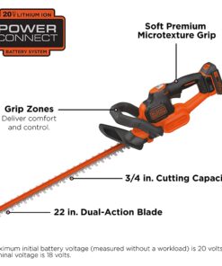 BLACK+DECKER 20V MAX Cordless Hedge Trimmer with Power Command Powercut, 22-Inch (LHT321FF) 20V Hedge Trimmer Kit 18 61fnoJeWlKS