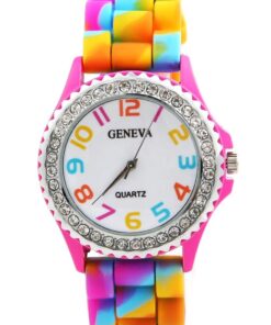 Geneva New Rainbow Crystal Rhinestone Watch Silicone Jelly Link Band. 10 61ftHRnx1JL