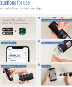 Wireless Digital Microscope, Skybasic 50X-1000X Magnification WiFi Portable Handheld Microscopes with Adjustable Stand HD USB Microscope Camera Compatible with iPhone Android iPad Windows Mac Computer Black 35 61fzLM6jIBL