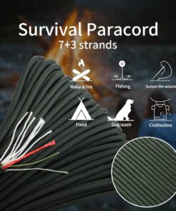 PSKOOK Survival Paracord Parachute Fire Cord Survival Ropes Red Tinder Cord PE Fishing Line Cotton Thread 7 Strands Outdoor 20, 25, 100 Feet Black-100ft 12 61g 2y2ah6L 1