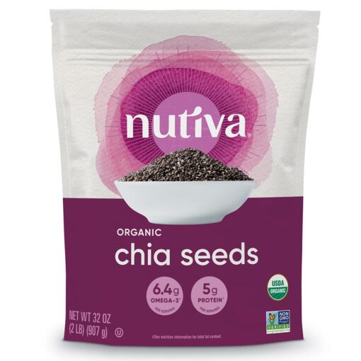 Nutiva USDA Organic Premium Nutrient-Dense Raw Black Chia Seeds with 3g Protein & 5g Fiber for Salads, Yogurt & Smoothies, Non-GMO, Vegan, Gluten-Free, Keto & Paleo, 32 Ounce (Pack of 1) 32 Ounce (Pack of 1)