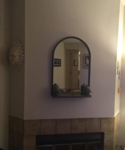 Amazon Brand – Stone & Beam Modern Round Arc Iron Hanging Wall Mirror With Shelf, 30 Inch Height, Dark Bronze 41 61g9UuNuCNL