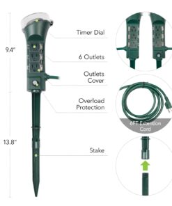 BN-LINK Outdoor Power Strip with Programmable Mechanical Timer and Yard Stake, 6 Grounded Outlets - 6 ft Cord, Weatherproof for Outdoor Lamps Lights Ponds Christmas Lights 1875W/15A ETL Listed Dial 18 61gAvd0K1eL