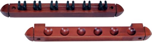 Action Standard 6 Pool Cue Stained Wood Wall Rack with Clips Chocolate