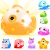 Bath Toys, 8 Pcs Light Up Floating Rubber Animal Toys Set, Flashing Color Changing Light in Water, Baby Infants Kids Toddler Child Preschool Bathtub Bathroom Shower Games Swimming Pool Party