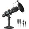 MAONO USB/XLR Podcast Dynamic Microphone, Studio Mic Kit with Volume Control, Shock Mount, Pop Filter, Ideal for Vocal, Instruments Recording, Voice Over, Live Streaming (HD300T) Black 52 61gH07aCTKL