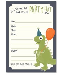 Koko Paper Co Dinosaur Party Invitations, Fill-In Style T-Rex Design For Boys and Girls, with Envelopes, Set of 25, 4.25” x 6” Printed on Heavy 140lb Card Stock 12 61gIs 6WMfL