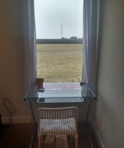 Walker Edison Metal and Glass Work From Home Laptop Computer Gaming Desk with Slide In Keyboard Tray Home Office, 31 Inch, Silver Single Desk Stanford 43 61gK6tFOTL