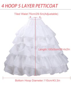 Alternative view of Crinoline Petticoat for Women 4 Hoop Skirt 5 Ruffles Layers Ball Gown Underskirt Half Slips for Wedding Dress Small White