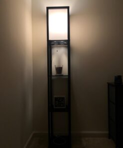 Floor Lamp with Shelves - Room Light by LIGHTACCENTS - Corner Storage Standing Bookshelf Lamp - Bedroom Light with Wooden Storage Shelves and White Cotton Linen Shade (Black) Black 40 61gO2zaBe5L