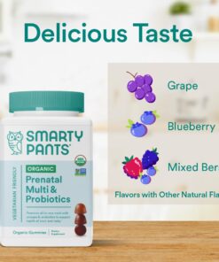 SmartyPants Organic Prenatal Vitamins, Daily Multivitamin: Methylfolate, Probiotics, Vitamins C, D3, B12, K & Zinc for Immune Support, Digestive Health, & Fetal Development, 120 Gummies, 30 Day Supply 120 Count (Pack of 1) 38 61gRwsK3NfL