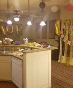 Metallic Gold Foil Fringe Shiny Curtains for Party, Prom, Birthday, Event Decorations 3 foot x 8 foot (1 Curtain) 18 61gSDGo3ftL