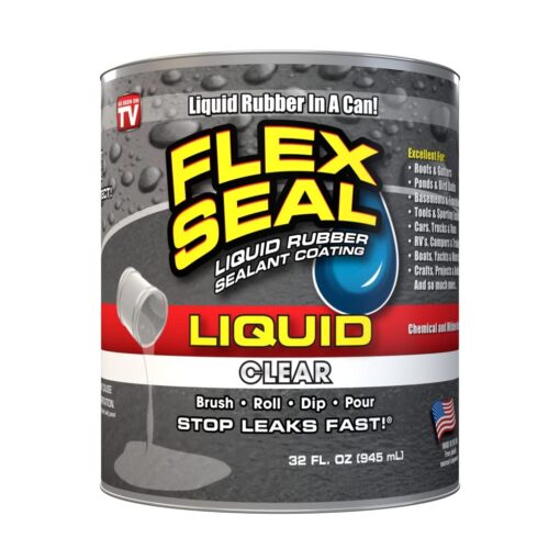 Flex Seal Liquid, 32 oz, Clear, Liquid Rubber Coating Sealant, Waterproof, Flexible, Breathable, and UV Resistant, Roof Repair, Basements, RV, Campers, Trailers, Marine, EPDM, Masonry 32-oz